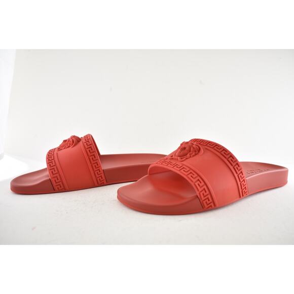 Versace Medusa Palazzo Red Rubber Logo Slide Pool Sandal Flip Flop Flat 44 11 main image 4